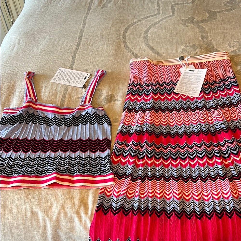 Colorful Chevron Knit Top and Skirt Set